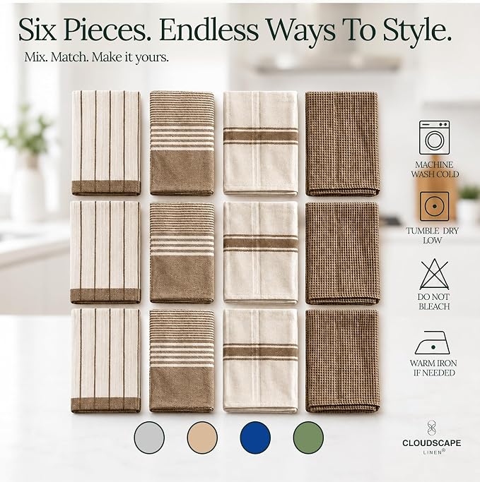 CSL Pack of 12 Kitchen Towels, Absorbent & Soft, Oversized, 18x28 - Beige - Image 4