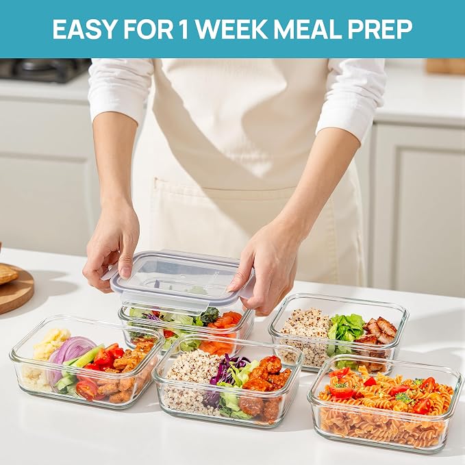 Vtopmart 5Pack 30oz Glass Meal Prep Container Sets with Lids, Grey | Glass Food Storage Containers, Snap Airtight Lid, For Microwave, Oven, Freezer and Dishwasher Safe, BPA Free - Image 3