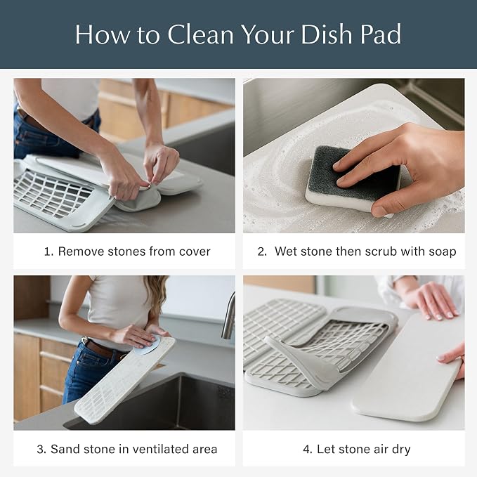 Dorai Home Collapsible Dish Drying Rack with Stone Dish Pad - Kitchen Counter Set with Diatomaceous Earth Stone Dish Mat for Quick Drying - Space-Saving Design - Large 24.6" x 16.5", Sandstone - Image 6