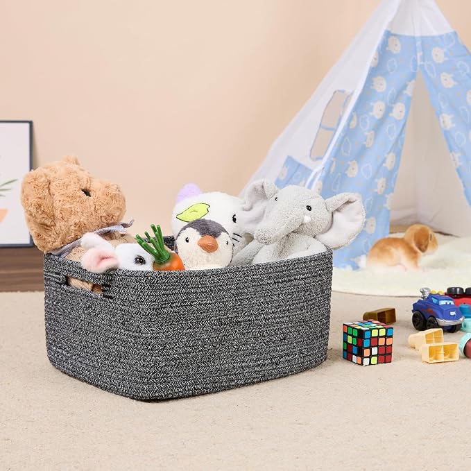MiniArk Large Storage Baskets for Shelves, 17 x 13 x 7.5” Closet Organizers Bins for Clothes Blanket Towels, Baby Nursery, Toy Baskets Box, Woven Rope Baskets, 2 Packs Dark Gray - Image 5