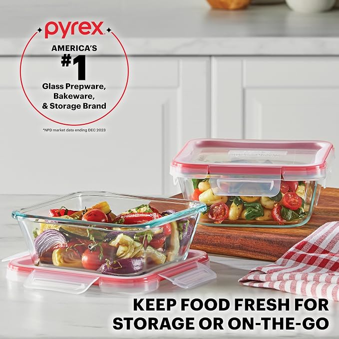 Pyrex Freshlock (10-Pack) Mixed Sizes Airtight Glass Food Storage Set | Plastic BPA-free leakproof locking lids - Image 6