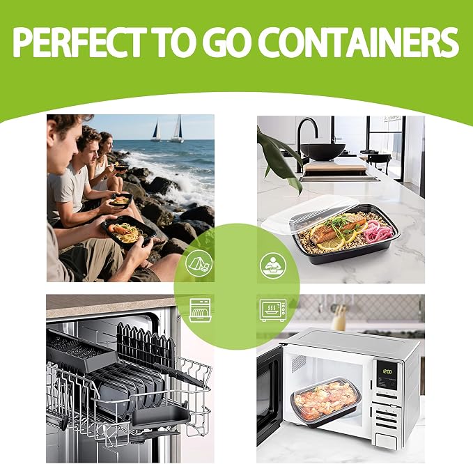150 Pack Stackable Meal Prep Bowl Containers, 28oz Thick Food Storage Containers with Lids, Reusable Plastic,Disposable Bento Box,Stackable,Microwave/Freezer/Dishwasher Safe - Image 4