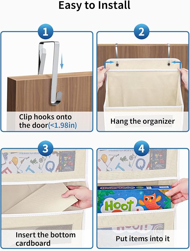 JARLINK Over the Door Organizer for Pantry, Bathroom, 5 Shelf Beige, 2 Pack | Anti-Tilt Design, 44 lb Load Capacity, Hanging Door Organizer with 5 Large Capacity Pockets, Behind Door Storage for Nursery - Image 7