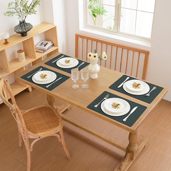 FROMHEART Faux Leather PU Placemats Set of 8 (Dark Green,11.8" x 17") | Waterproof,Heat/Oil Stain-Resistant Table Mat–Reversible,Non-Slip,Easy to Clean Place Mats for Kitchen,Dining,Indoor/Outdoor - Image 3