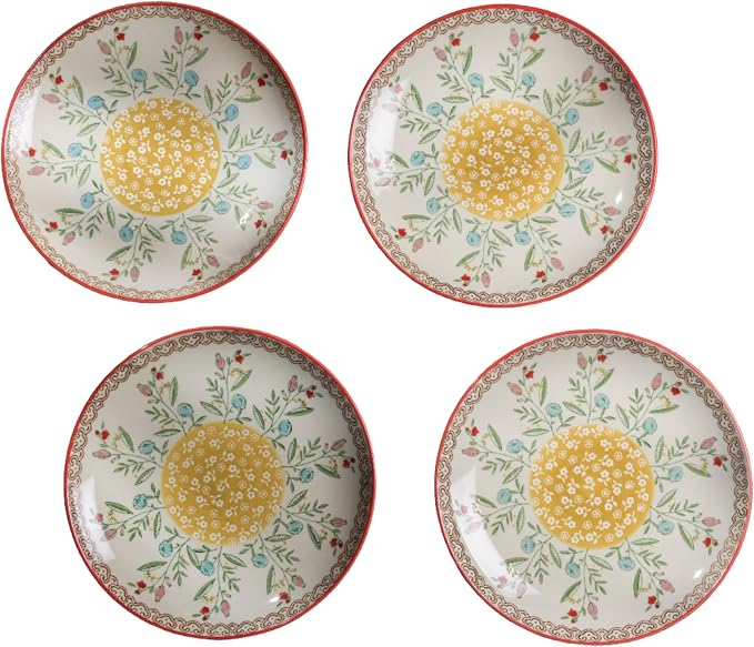 Euro Ceramica Ella Salad Plate Set of 4, Sanganer Floral Design by EuroCeramica