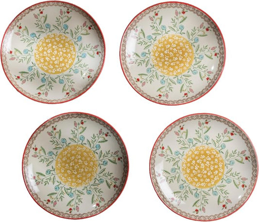 Euro Ceramica Ella Salad Plate Set of 4, Sanganer Floral Design by EuroCeramica