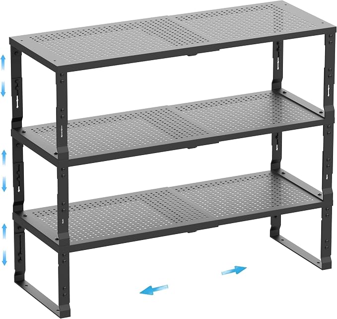 Expandable Spice Rack,Stackable Storage for Cabinet, Multi-Functional Kitchen Shelving,Height-Adjustable,Sustainable Organizer Solution(3Packs/Black/Medium) by Goodqualityproducts