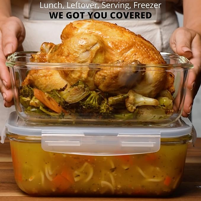 Razab 1860 ml / 8 Cups / 63 Oz 4 Piece + 10 Cups / 80 Oz 4 PC Glass Food Storage Containers with Lids Airtight Leakproof Glass Meal Prep Containers - Image 6