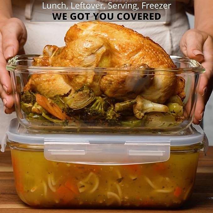 Razab 8 Cups / 63 Oz 4 PC + 6.5 Cups / 52 Oz 4 PC Large Glass Food Storage Containers with Lids - Glass Meal Prep Containers BPA Free Oven & Microwave Safe - Image 8