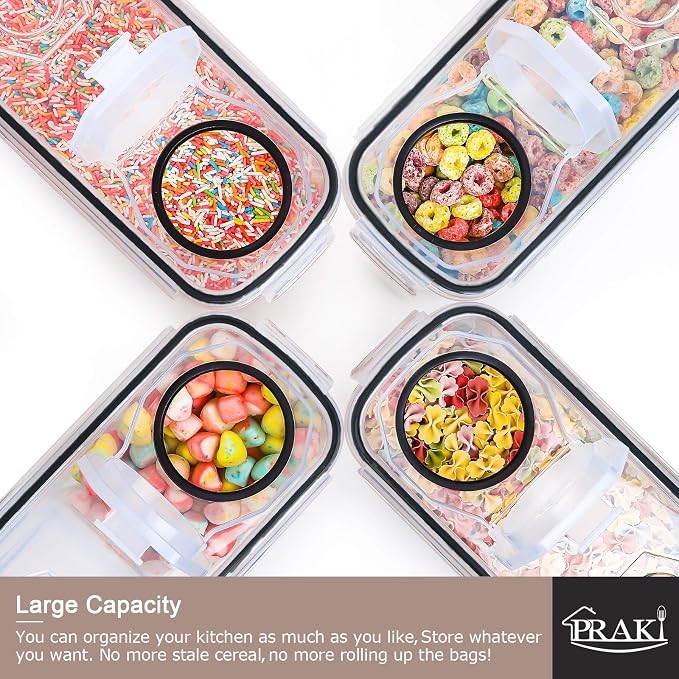 PRAKI 5PCS Cereal Containers Storage Set, BPA Free Airtight Food Storage Container Set with Lids, Kitchen Pantry Organization and Storage for Sugar, Baking Supplies with 20 Labels & Mark(4L Black) - Image 4