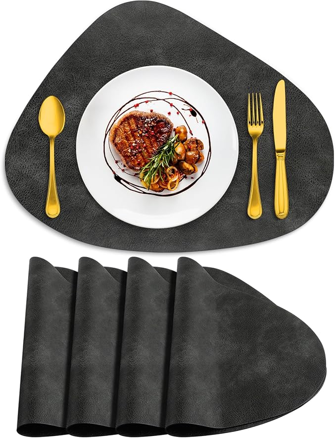 ADRIMER Placemats, Heat Resistant Round Placemats Set of 4 Washable 13 x 17 Inch, Waterproof Table Mats Wipeable for Kitchen, Dining Room Table Christmas Decor, Dark Grey by Adrimersdreamistobeanindispensablecompanioninyourlife