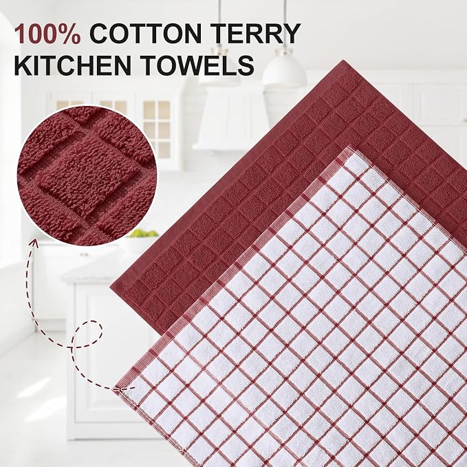 Homaxy Large Premium Cotton Kitchen Towels 16"x 28", 12 Pack, Rust | Natural Ring Spun 390 GSM Dish Towels, Super Absorbent Terry Kitchen Hand Towels, Soft Tea Towels with Hanging Loop - Image 2