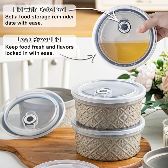 Large Ceramic Mixing Bowls with Lids Set of 4, 40 oz Salad Bowls for Kitchen Food Storage, Airtight Serving Bowls for Meal Prep, Cereal, Leftovers, Office Lunch, and Camping, Grey - Image 2