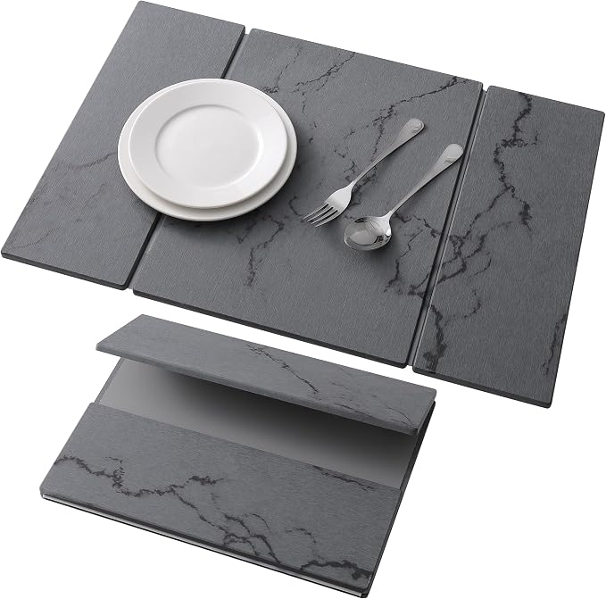 Stone Drying Mat for Kitchen Counter,Foldable (Gray (3-fold), 24" × 16") | Large Quick-Dry Diatomaceous Earth Dish Drying Mat with PU Non-Slip Base,for Bottles Cups Dishes by MORANDI
