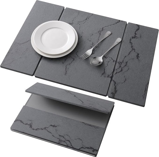 Stone Drying Mat for Kitchen Counter,Foldable (Gray (3-fold), 24" × 16") | Large Quick-Dry Diatomaceous Earth Dish Drying Mat with PU Non-Slip Base,for Bottles Cups Dishes by MORANDI