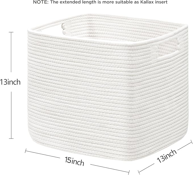 UBBCARE Set of 2 Kallax Storage Cubes-13 ×15 ×13 Inch, Cotton Rope Basket for Shelves, Toys, Book, Cube Storage Bin with Handles, Woven Storage Basket for Organizing, White - Image 8
