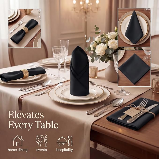 Urban Villa Cloth Napkins Cotton 20x20 (Set of 12) Black - Image 2