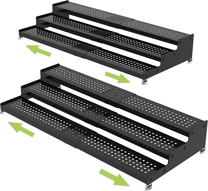 Jojocross Metal Spice Rack Organizer for Cabinet, 3 Tier Expandable Spice Storage shelf, Great for Kitchen Cabinets, Cupboard,Pantry and Countertop More,Metal plate with hole(2PACKS/BLACK) by JOJOCROSSHIGHQUALITYLIFE