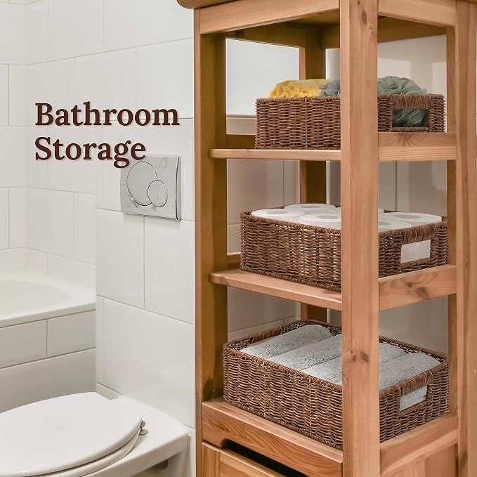 WeeNest Baskets for Storage, Wicker Basket, Rectangular, Set of 3, Toffee | Baskets for Organizing, Pantry Basket, Undershelf Wicker Storage, Storage Baskets for Closet, Baskets for Shelves - Image 5