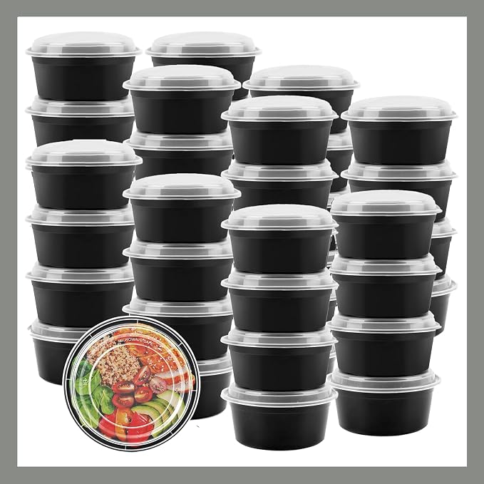 Meal Prep Containers Round [30 Set] x [38 oz] with Lids, 1 compartment, Stackable, Reusable, Leakproof, Food Safe, Microwave, Freezer & Dishwasher Safe for Food Prep Storage (30 Set, 38 oz) by Pokanic%C2%AE