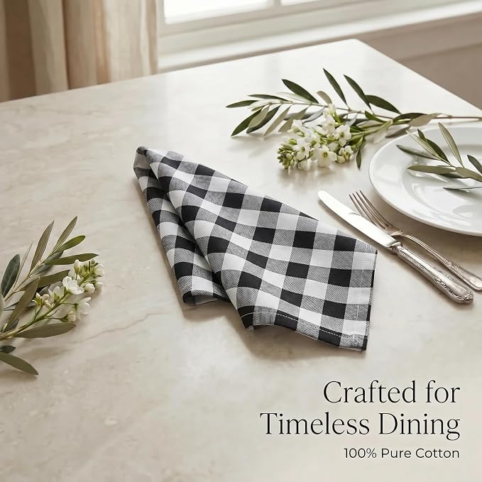 Urban Villa Cloth Napkins Cotton 20x20 (Set of 12) Black Cheks - Image 8
