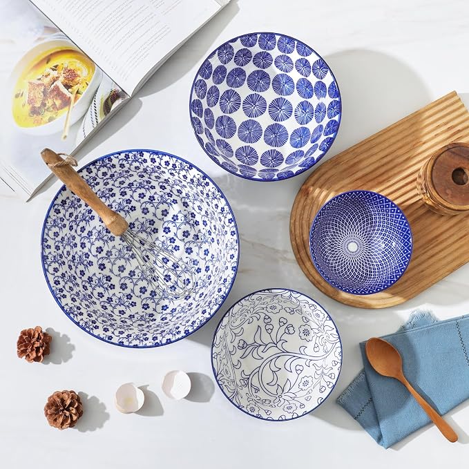 Selamica Ceramic Mixing Bowls, Nesting Bowls Set of 4 for Mixing, Baking, Prepping, Cooking, Salad, 20/36/60/123 oz, Microwave & Dishwasher Safe, Vintage Blue - Image 7
