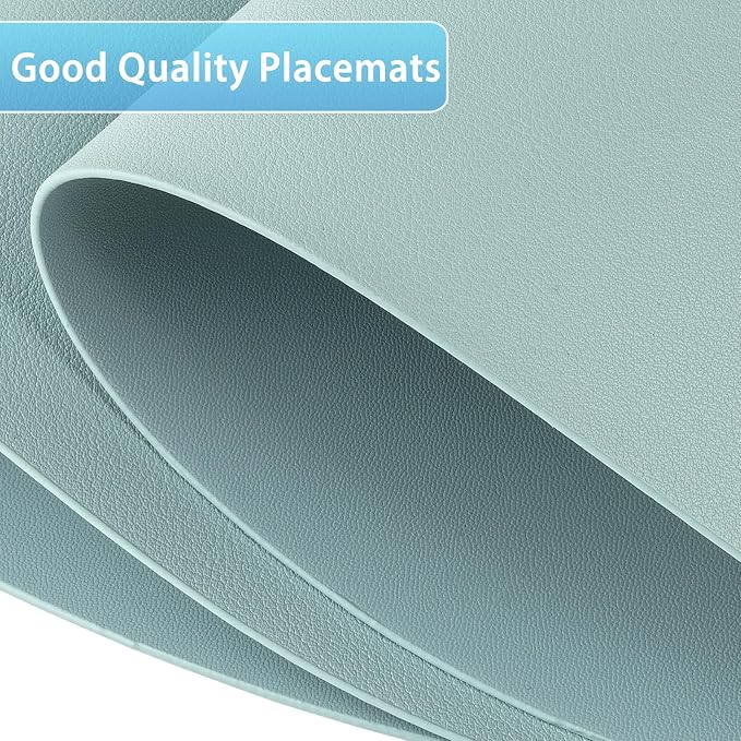 Faux Leather Placemats Set of 12, Wipeable & Washable Table Mats | Waterproof, Heat-Resistant & Easy to Clean Round Place Mats for Dining & Kitchen, 17''x13'', Aqua Green - Image 4