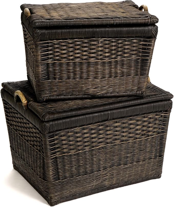 The Basket Lady Lift-Off Lid Wicker Storage Basket, L, Walnut Brown | Outside: 24.5" L x 18" W x 17.5" H | Inside: 21.5"L x 15.5"W x 14"H - Handcrafted by artisans from natural rattan - Image 7