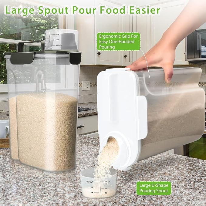 Viretec Rice Storage Container, 5 to 10lb Dry Food Airtight Dispenser, Pet Dog Cat Food Canister, BPA Free Clear Plastic Kitchen and Pantry Organization Bin for Oatmeal, Cereal, Pasta, Flour White - Image 3