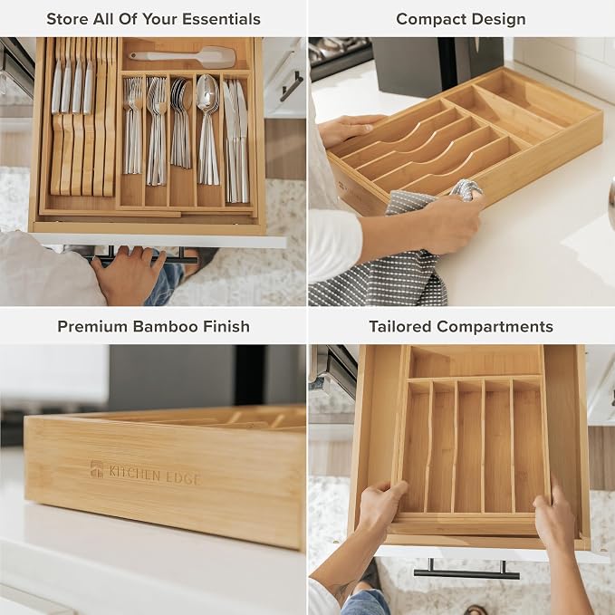 Silverware & Utensil Drawer Organizer, 10.5-19 in, Bamboo | Cutlery, flatware, food-safe contract grade, kitchen drawer fit - Image 3