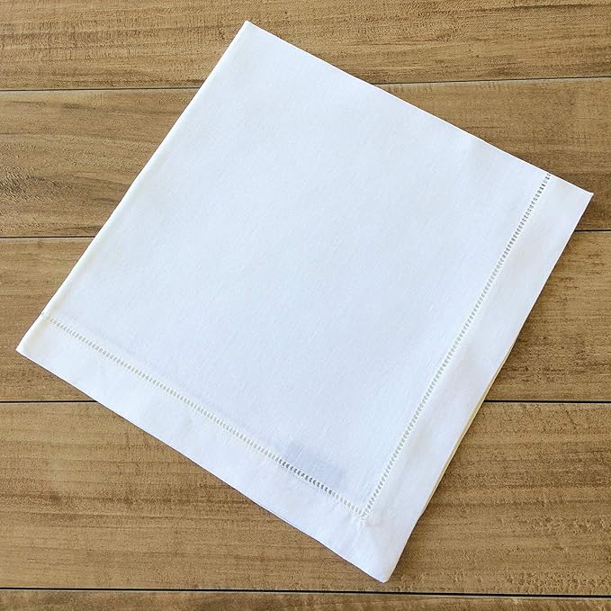 White Linen Hem Stitch Dinner Napkins - Set of 6 20"x20"-Ladder hemstitch 100% Linen Cloth Napkins - Image 8