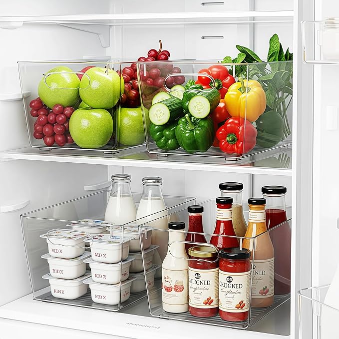 Clear Fridge Organizer Bins with Handles, 4 Pack Large 11.5×7.5×6 Inch | Clear pantry food storage bins with handles, ideal for kitchen, countertops, cabinets, fridge and freezer - Image 5