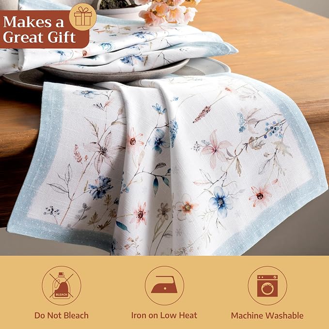 Maison d' Hermine Cloth Napkins Set of 4 Reusable 100% Cotton (20" x 20") | Everyday Square Napkins Cloth Washable Dinner Wedding Restaurant Hotel Kitchen Thanksgiving Christmas - Ice Florals - Image 5