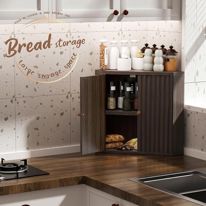 Bark Brown Corner bread box for kitchen countertop, Large Bread Box, Vintage corner bread box for kitchen countertop, Under Cabinet Organizer fluted(Bark Brown) - Image 5