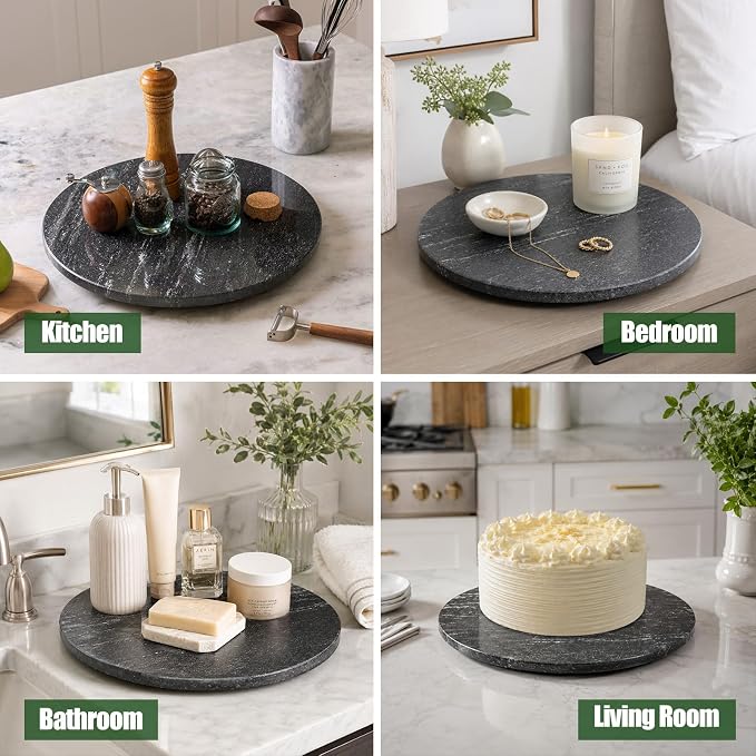Marble Lazy Susan, 16” Lazy Susan for Table Top Detachable Turntable Organizer for Cabinet Pantry Kitchen Countertop Fridge Bathroom Makeup Vanity Countertop, Via Lactea - Image 5
