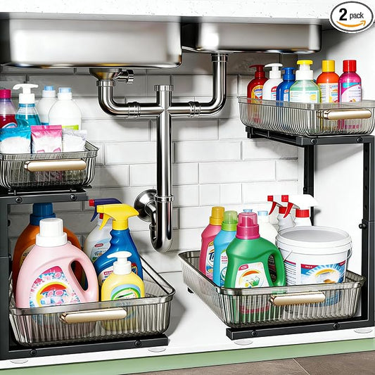 ARSTPEOE Under Sink Organizer - 2 Pack Multi-Purpose Pull-Out Storage Shelf | Slide out Pull out Cabinet Organizer Shelf, Storage for Kitchen Bathroom, Clear by ARSTPEOENeatChic