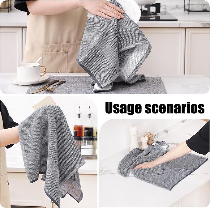 Homaxy 380 GSM Cotton Premium Kitchen Towels 6 Pack, 18"x 28", Grey | Flat and Terry Dish Towels, Highly Absorbent Tea Towel Set with Hanging Loop, Soft Utility Kitchen Hand Towels - Image 4