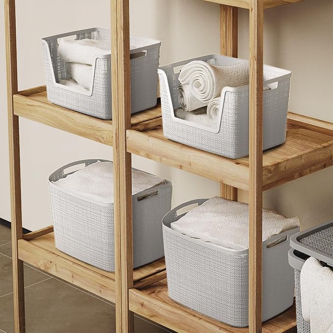 Curver Set of 4 Large 18L Easy Access Jute Decorative Plastic Organization and Storage Baskets - Perfect Bins for Home Office, Closet Shelves, Kitchen Pantry and All Bedroom Essentials, White - Image 6
