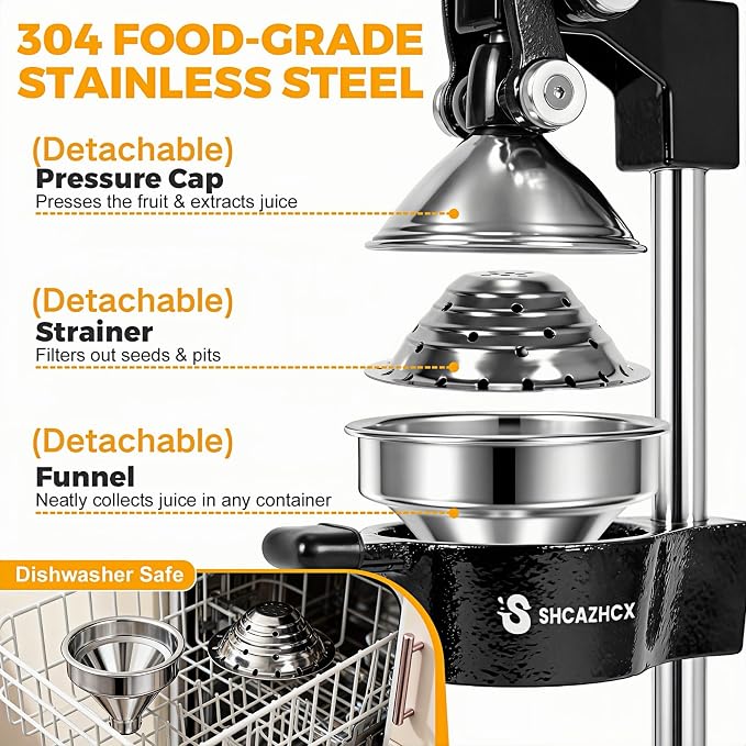 Cast Iron Manual Citrus Juicer Press, Heavy Duty Fruit Squeezer | Long-lever citrus press for oranges, grapefruit, and pomegranates with removable stainless steel parts - Image 3