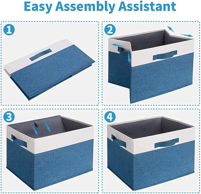 GhvyenntteS Storage Baskets for Shelves 3 Pack, Large Fabric Storage Bins with 3 Handles, Collapsible Closet Organizers and Storage, Sturdy Closet Organizer Bins/Laundry Room Organization, Blue - Image 5