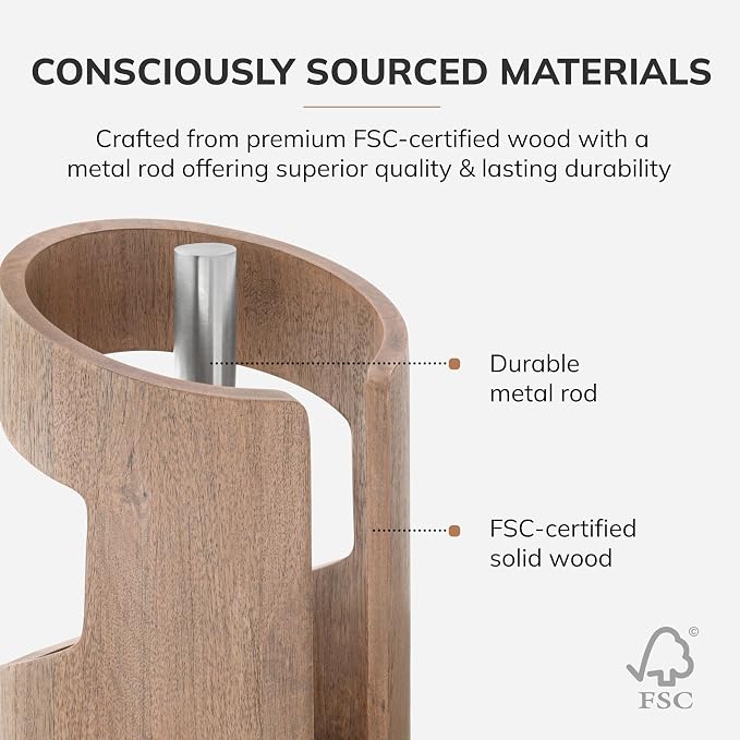 Anji Mountain Wooden Paper Towel Holder with Metal Holder, Holder Stand for Kitchen Roll Organizer & Kitchen Dining Table Home Décor, Countertop Fits Jumbo & Mega Rolls - Biscotti/Nickel, Arc Hold - Image 3