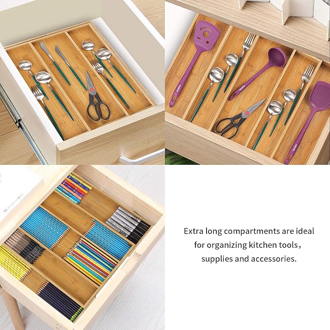 Utoplike Bamboo Expandable Kitchen Drawer Organizer and Bamboo Cutlery Tray - Image 5