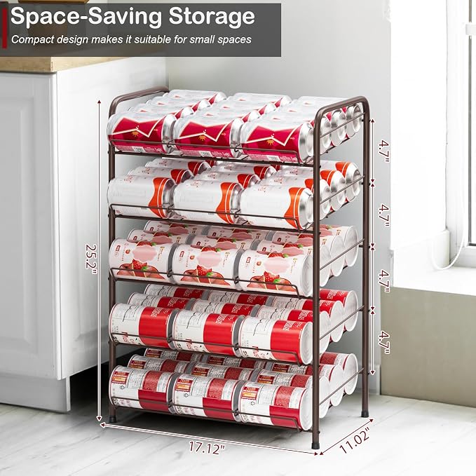 Can Rack Organizer Soda Can Storage Drink Holder for Pantry, Rustic Brown | 17*11*25 in, Metal, 5 Tier, Holds Up to 60 Cans, , Tilt Design, Freestanding, Soda Can Dispenser, for Kitchen/Pantry/Cabinet - Image 2