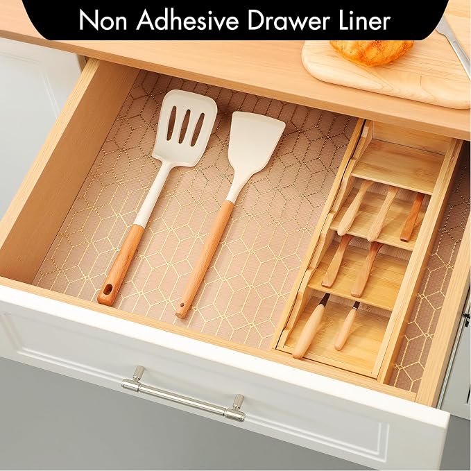 Cooyes Shelf and Drawer Liners for Kitchen Cabinets, Non Adhesive Cabinet Liner, EVA Waterproof Durable Non-Slip Drawer Mats for Shelves, Fridge, Storage, Kitchen Cupboards – Modern Pattern - Image 3