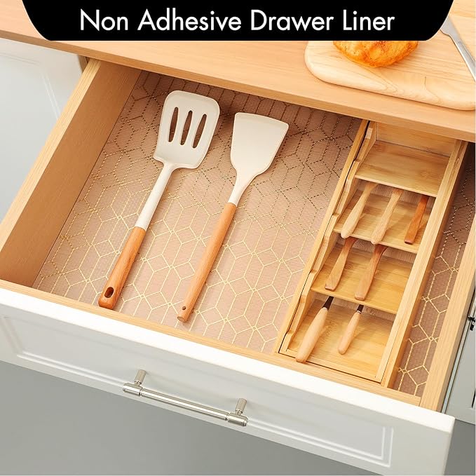 Cooyes Shelf and Drawer Liners for Kitchen Cabinets, Non Adhesive Cabinet Liner, EVA Waterproof Durable Non-Slip Drawer Mats for Shelves, Fridge, Storage, Kitchen Cupboards – Modern Pattern - Image 3