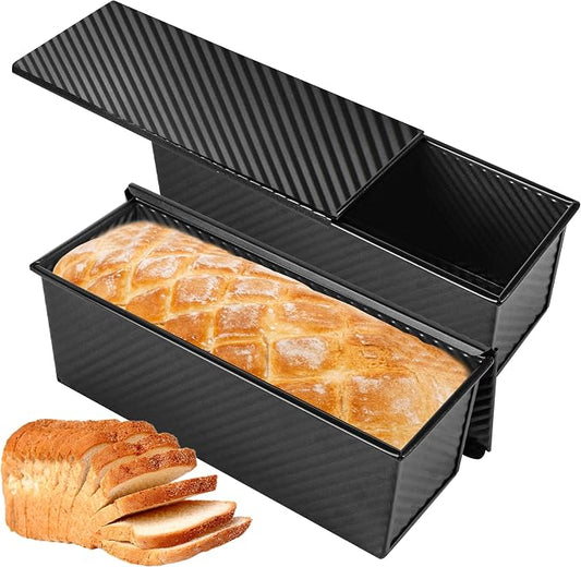 2-Pack Black 13inch Pullman Loaf Pan with Lid, Premium Aluminized Steel Non-Stick Coating Bread Pan, PFTE and PFOA-Free, Safe and Healthy Baking for Homemade Bread with Family-sized by Spmarkt-EasyBakingHome