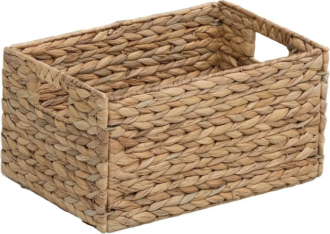 Rectangular Woven Hyacinth Wicker Pantry Storage Baskets, Set of 2 | 13.25"x9"x7", Natural, Iron Wire Frame - Image 5