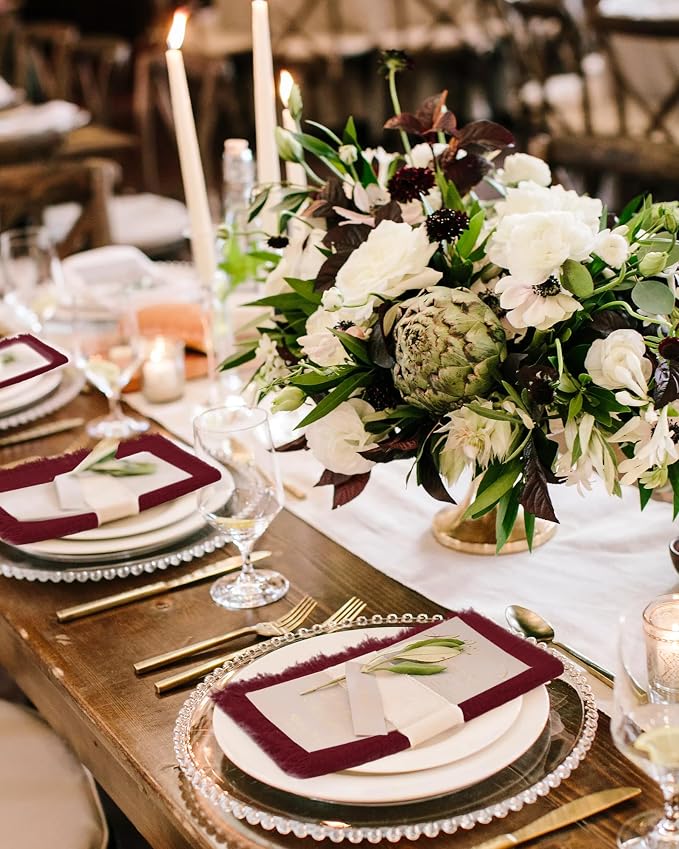 36 Pack Burgundy Napkins Cotton Linen Napkin 16 x 16 Inch Burgundy Napkins Cloth Handmade with Fringe Soft Washable Rustic Dinner Napkin Cloths for Wedding Party Dinner Table - Image 5