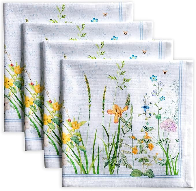 Maison d' Hermine Cloth Napkins Set of 4 Reusable 100% Cotton (20" x 20") | Everyday Square Napkins Cloth Washable Dinner Party Wedding Restaurant Hotel Kitchen Spring Summer - Fleurs De Mai by MaisondHermine