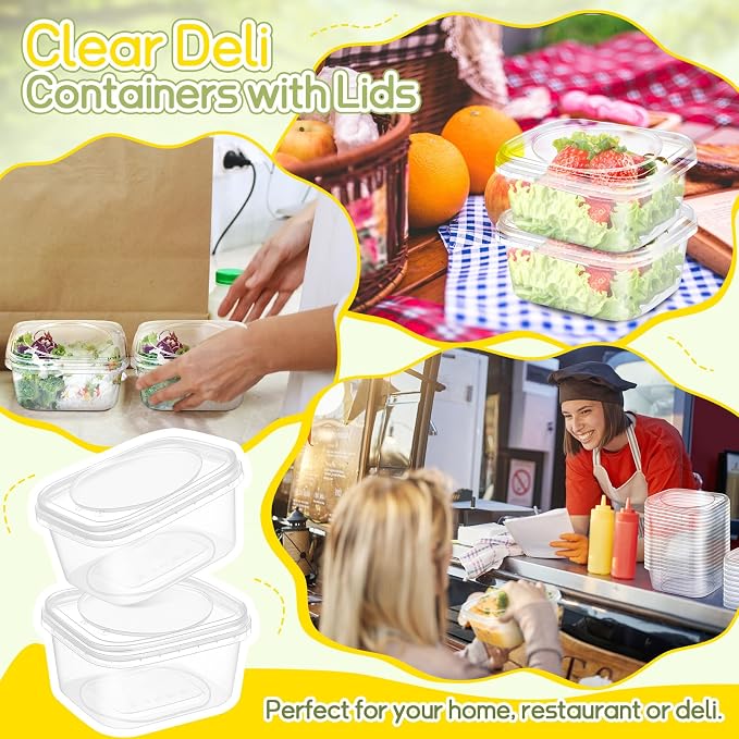 50 Pack 28 oz Deli Containers with Lids, Tamper Proof Leak Resistant Clear Plastic Food Storage Containers, Airtight Meal Prep Container for Soup Salad Tiramisu, Microwave & Dishwasher Safe - Image 4